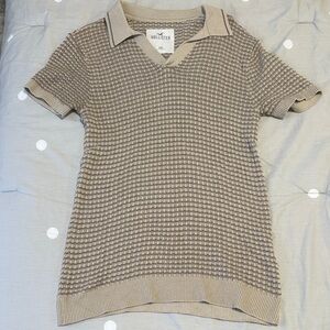 Hollister Taupe Textured Polo Shirt